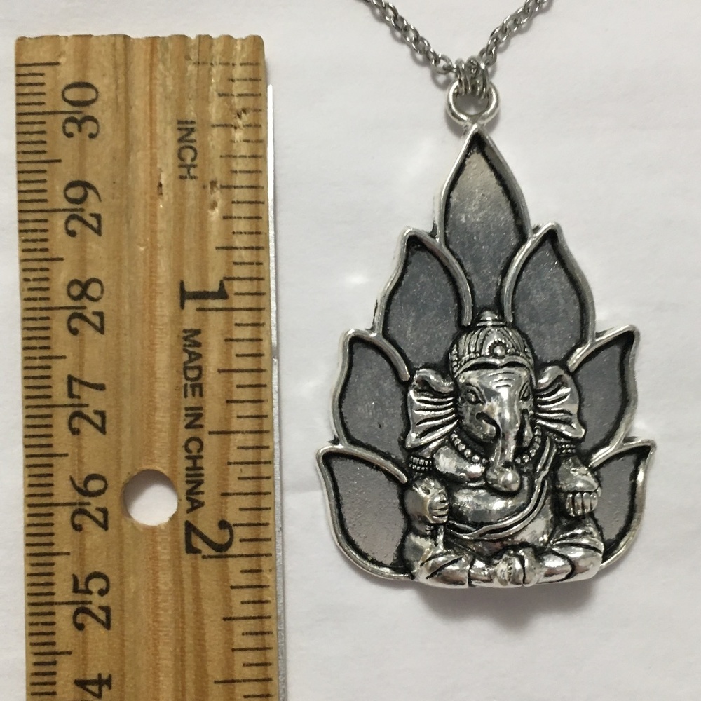 “Lucky Ganesh” Silver Hindu Elephant God Handmade 2-Layer Adjustable Necklace - Picture 13 of 15
